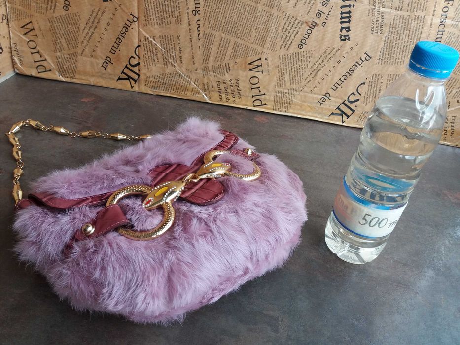 дамска чанта,розова малка кожена торба-естествена кожа,косъм