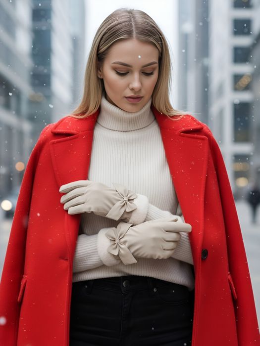 Женские кожаные перчатки с утеплителем и мехом. сенсорные