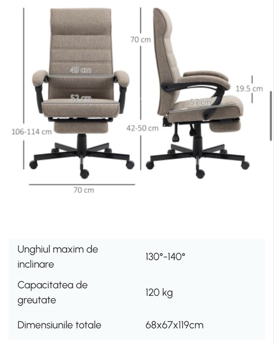 Scaun Birou Vinsetto – Rabatabil, Spatar inalt & Reglabil