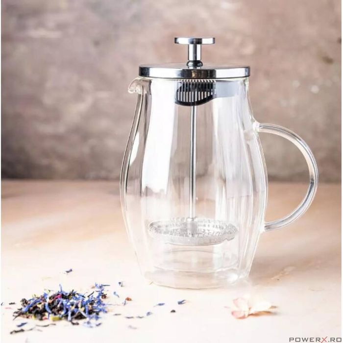 Infuzor din sticla, transparent, pentru cafea, ceai si lapte, 350ml,