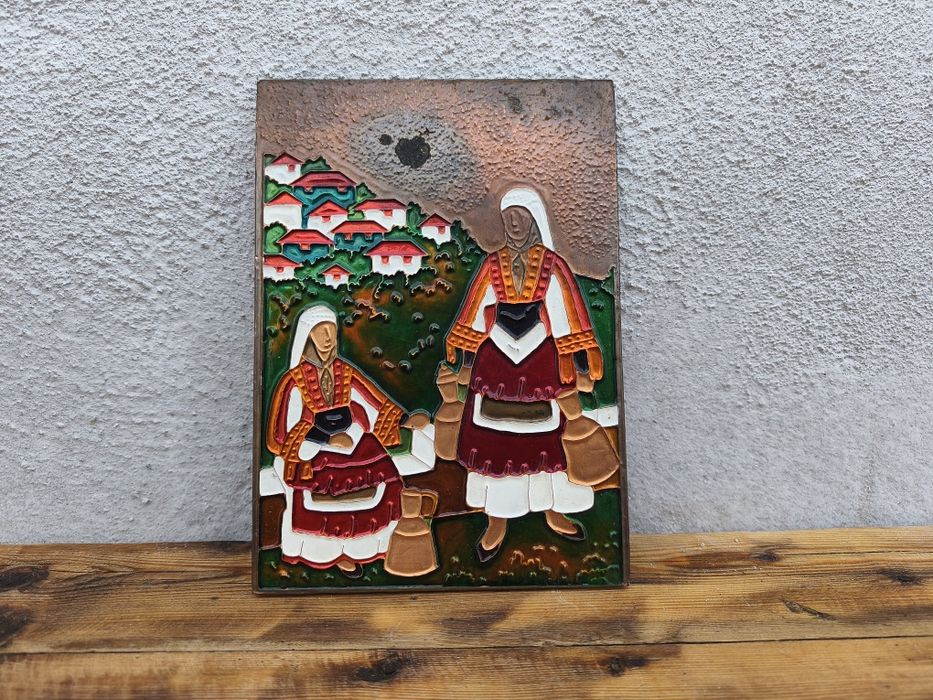 Медно пано с емайл  ( моми )