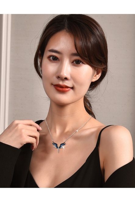 Нежно дамско колие с висулка феникс с камъни / Цвят: Вариант 1: Сребър