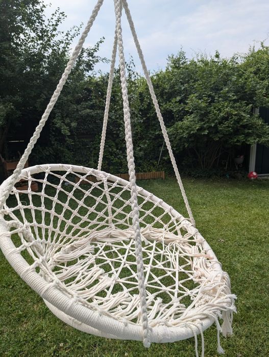 Fotoliu suspendat Bello Giardino, lana impletita, structura otel