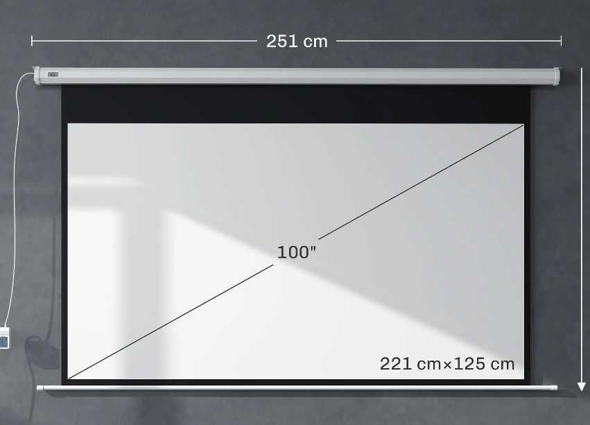 HOMCOM Ecran de Proiecție Motorizat 100" 16:9 cu Telecomandă, 251x8x168 cm, Alb. Este nou si sigilat.