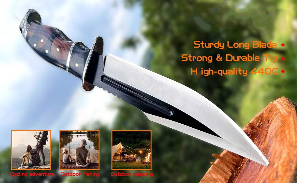 Ловен нож с кожена кания Full Tang Цяло парче метал HTWM-103