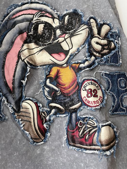 Тениска с деним декорация  заек