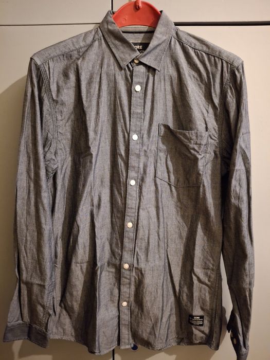 Намалена - Мъжка сива риза CORE BY JACK & JONES, номер S, без следи от