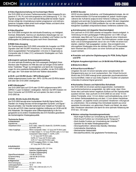 DVD Denon-2800 Cu Telecomanda