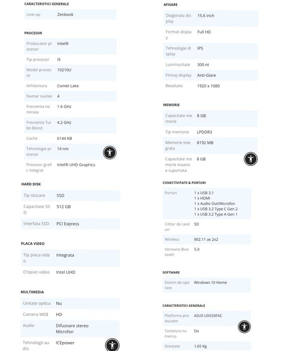 Laptop ASUS ZenBook 15, Intel Core i5, 8Gb RAM, SSD 512Gb, Win 11