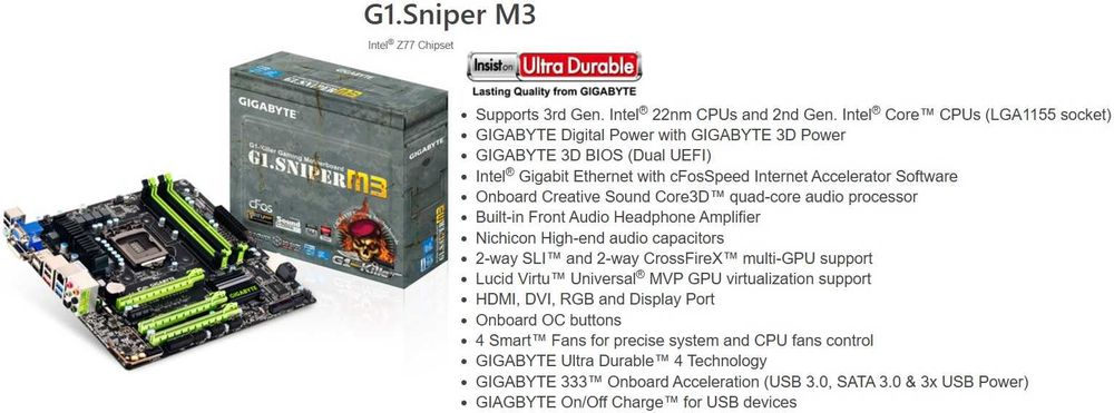 Дъно Дънна платка Gigabyte G1.Sniper M3 Z77 LGA 1155 DDR3 OVERCLOCK