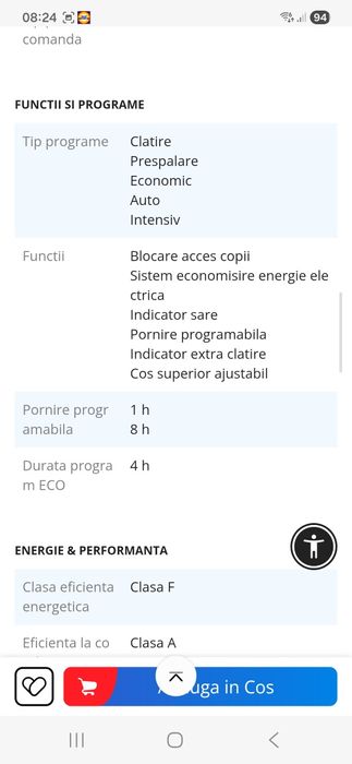 Masina de spalat vase Whirlpool WSFE 2B19, 10 seturi, 5 programe, Clas