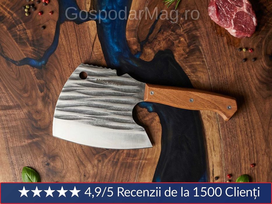 Set 2 Cuțite Profesionale + Satâr Oase Măcelarie Fier Forjat