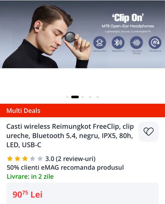 Nou! Casti wireless FreeClip