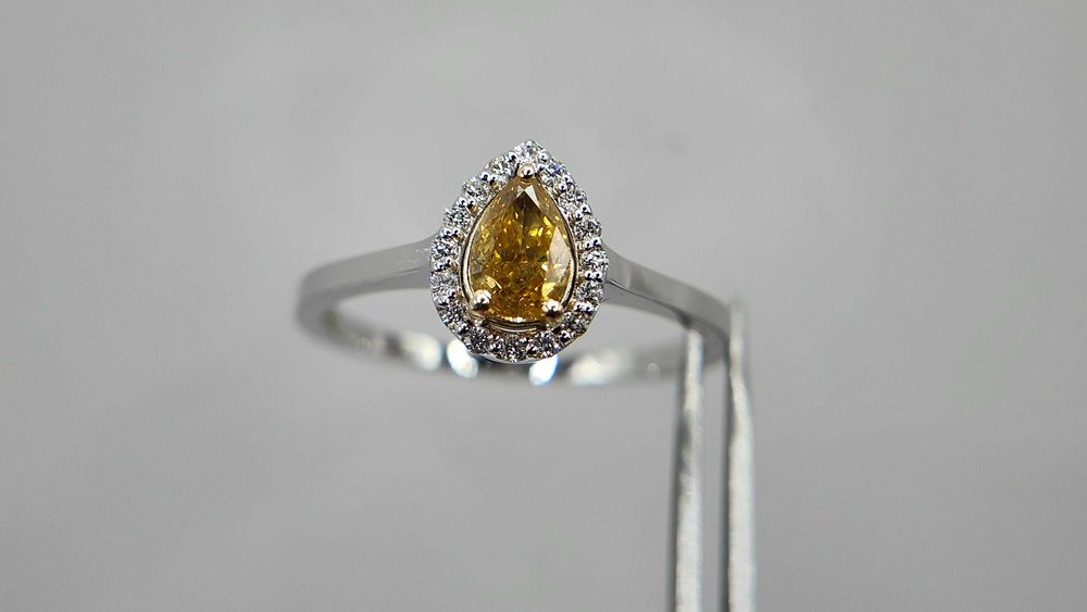 Inel 14K – diamant natural Fancy Deep Orange Yellow IGI