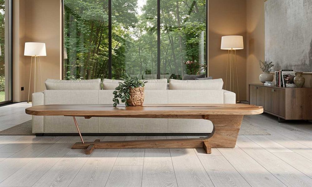 Masa de cafea premium lemn masiv Ulm si Nuc - Design de lux Unicat