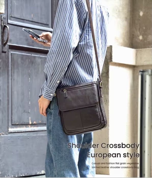 Мъжка творческа чанта за през рамо /Черна и Кафява кожа -10% Промоция!