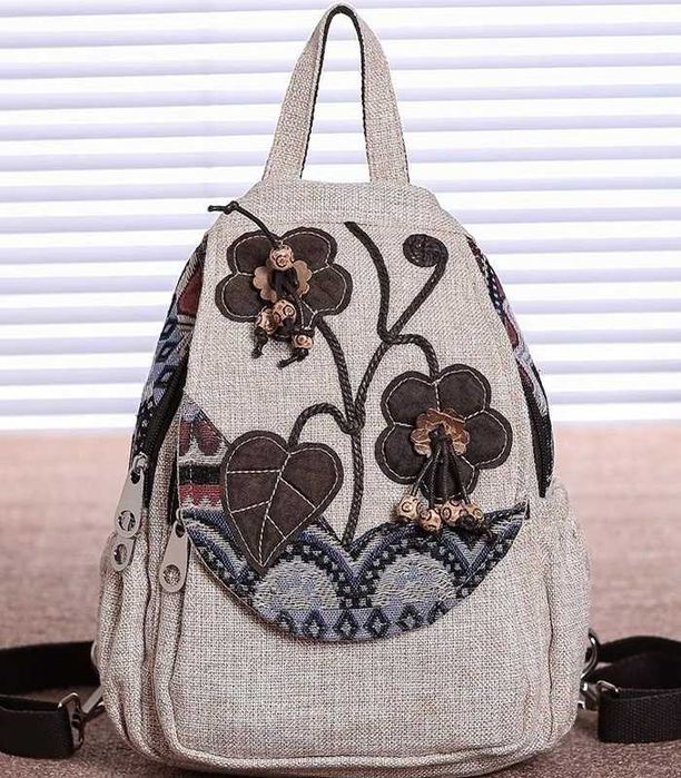 Rucsac textil maro flori