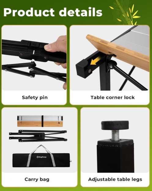 Сгъваема къмпинг маса KingCamp, голяма къмпинг маса 136 х 70 см