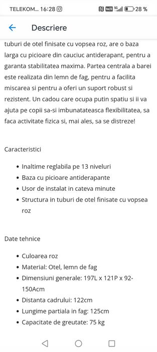 Bară gimnastică copii