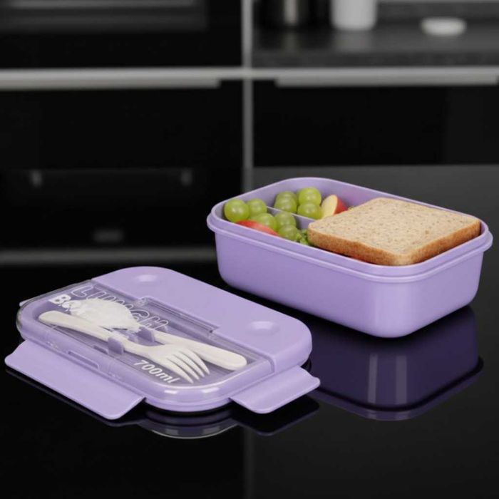 Кутия за обяд  с 3 отделения, вилица и лъжица–компактна кутия за храна
