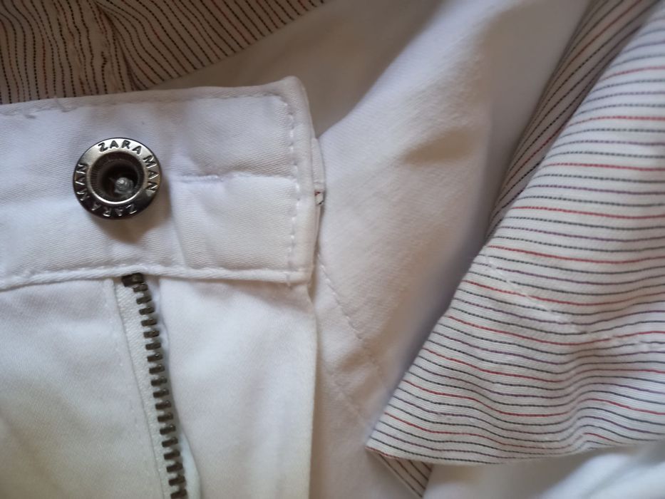 Pantaloni Zara barbati culoare alba de vara eleganti 80% bumbac