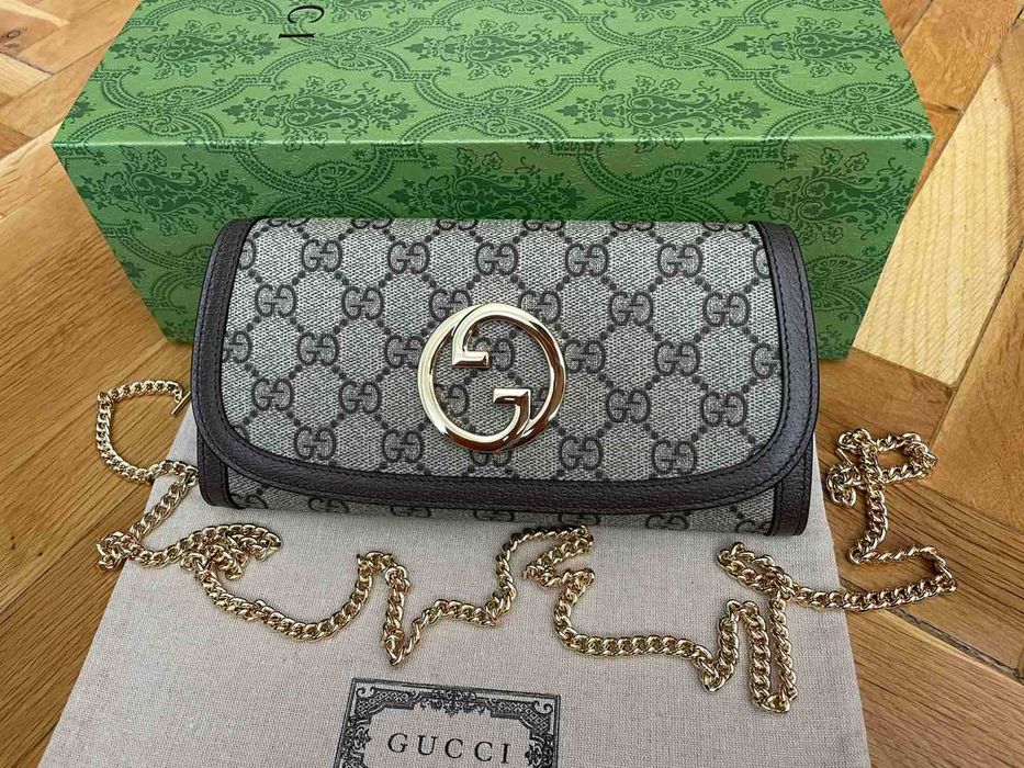 Дамска Мини чанта Gucci Blondie Гучи GG Бежов Canvas Златно Gold лого