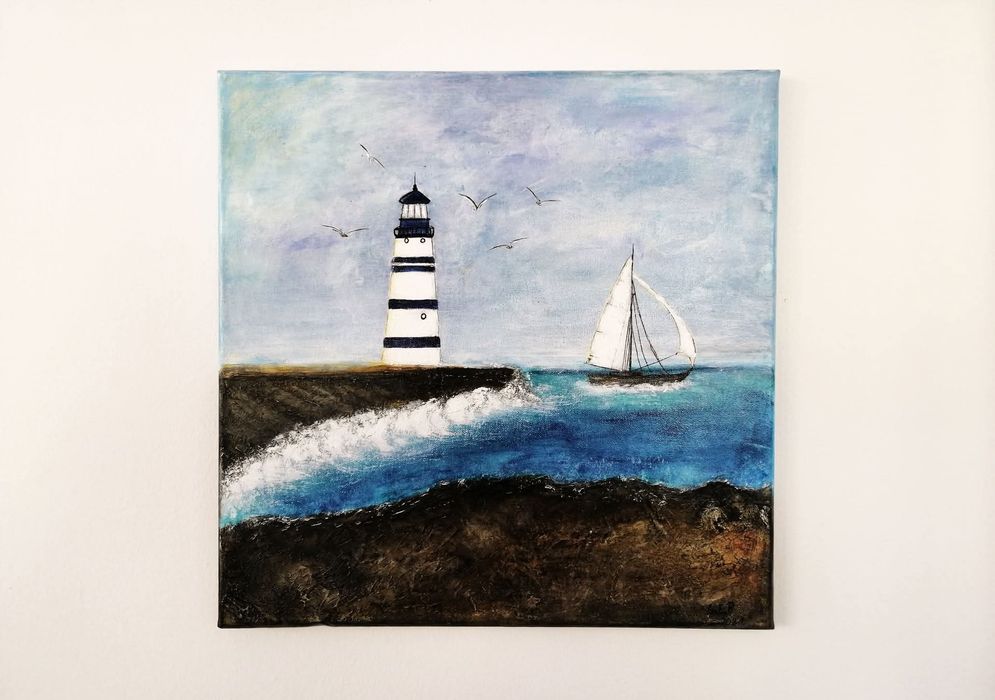 Tablou pictat manual 
Tablou canvas decor marin
Tablou