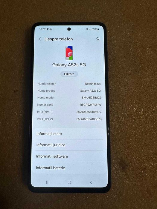 Samsung A52s 5G 128 GB 6 GB Liber de retea Baterie excelenta