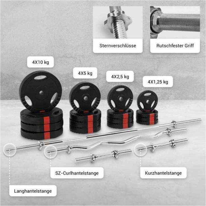 Pachet complet bară piept+ bară z+ gantere+ discuri cu grip 100 kg