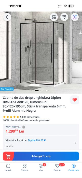 Cabina de dus dreprunghiulara 80x120x196