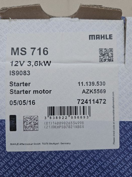 Demaror electromotor tractor u650 mahle (iskra) nou original