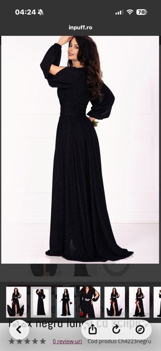 Rochie de nunta Chantal din lurex negru lunga cu sclipici