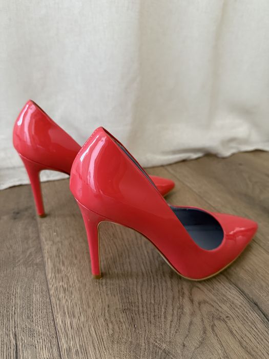 ALLSHOES Pantofi stiletto roșu-coral, din piele – mărimea 38