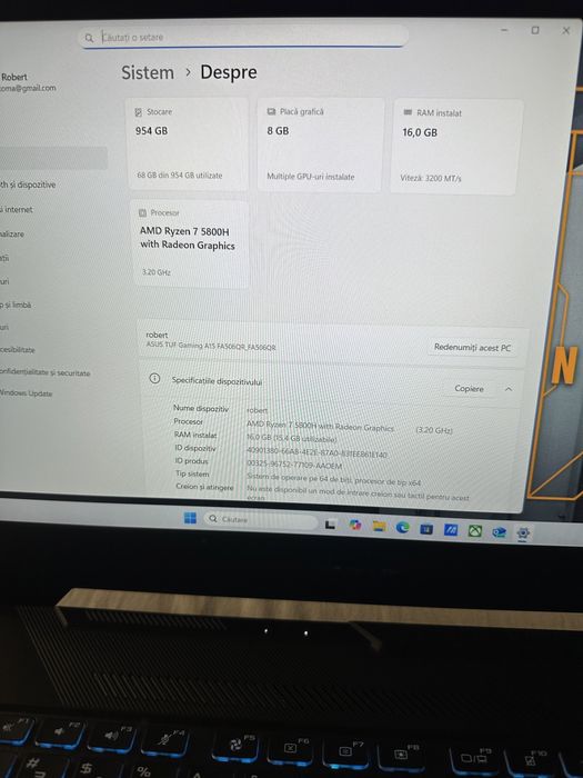 Laptop Gaming Asus Tuf Ryzen 7 , RTX 3070 Impecabil !