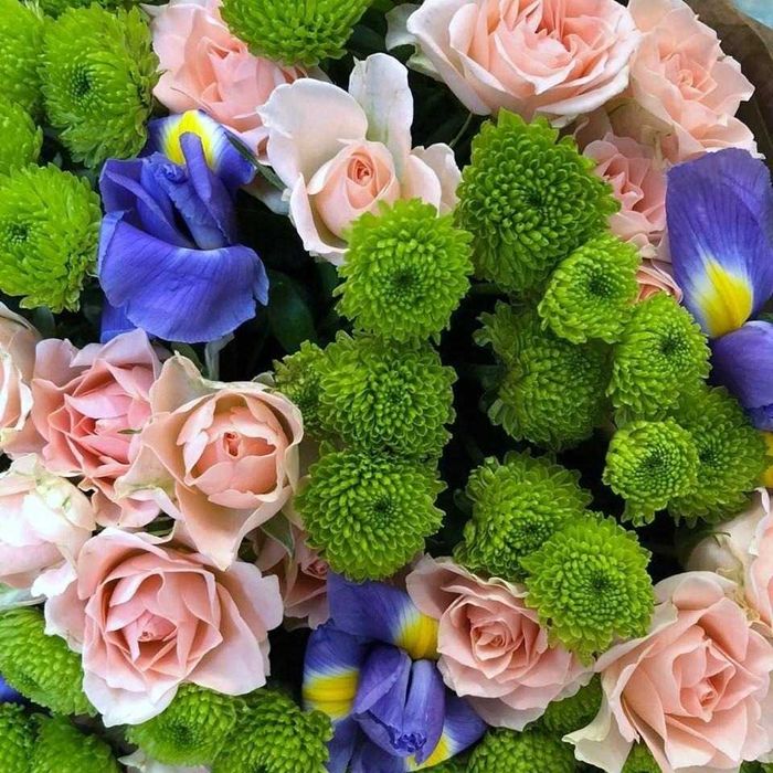 Букет из роз и ирисов, композиций, цветы