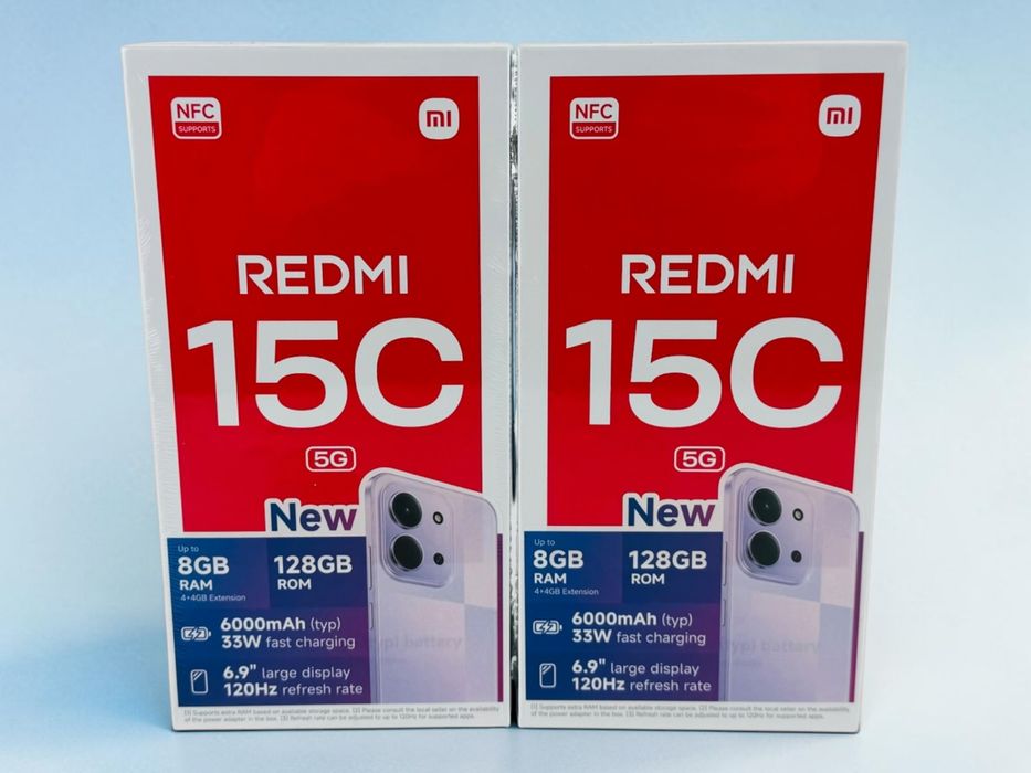 НОВИ! Xiaomi Redmi 15C 5G 128GB 4RAM Dusk Purple / Mint Green 2г. Гаранция!
