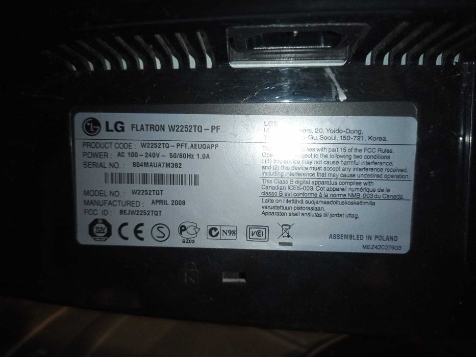 monitor LG FLATRON W2252TQ-PF 22 inch