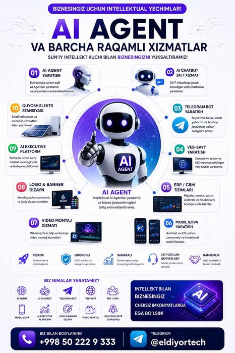 AI Agent | Telegram Bot | ERP CRM | Veb-sayt | Mobil ilova
