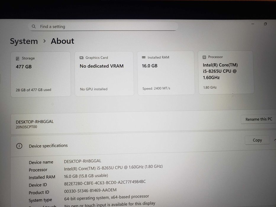 Лаптоп Lenovo ThinkPad T490 i5-8265U 16GB 512GB WIN11