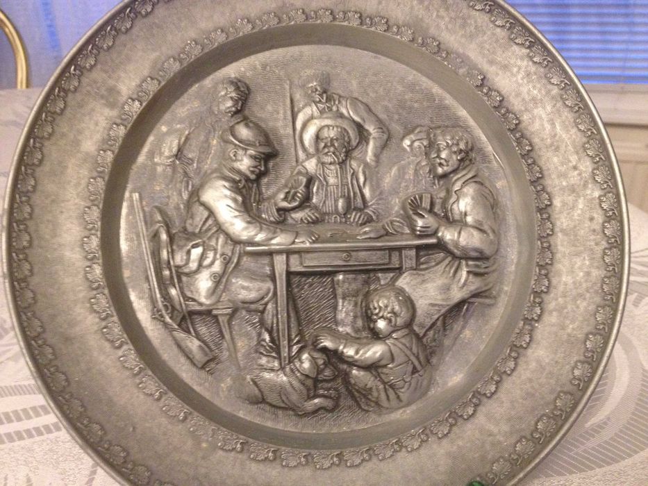 Нови! Немски калаени чинии за стена Lindenwirtin и Картоиграчи