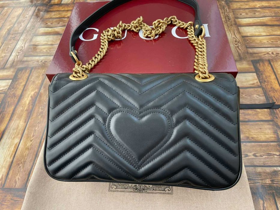 Оригинална Чанта Gucci Черна Marmont Beloved Гучи Златно Gold GG лого