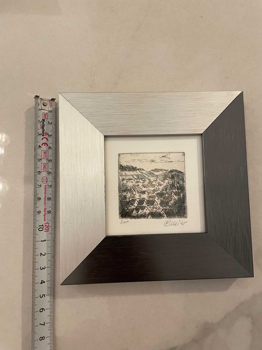 gravura foaie rives in creion semnata rama profesionala de inox periat