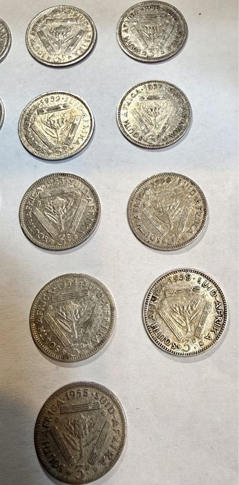 Colectie ,lot monezi argint 3 pence Africa de Sus 1940-1959