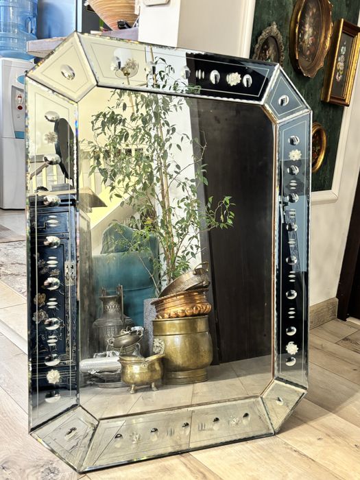 Oglindă vintage fațetată mare – stil venețian / Art Deco
