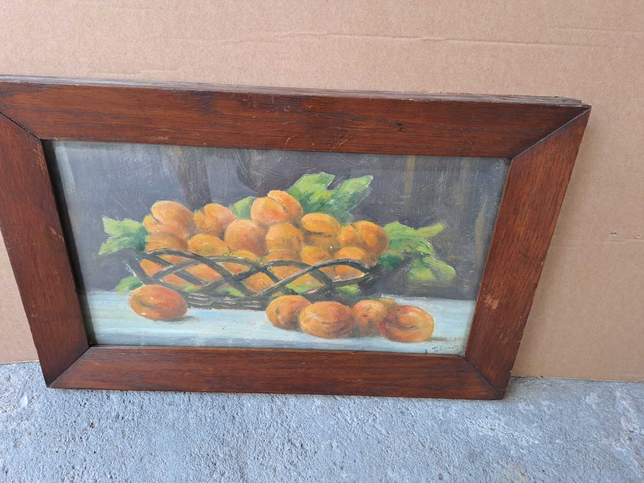 tablou pictura veche pe carton gros semnat 52/34 cm