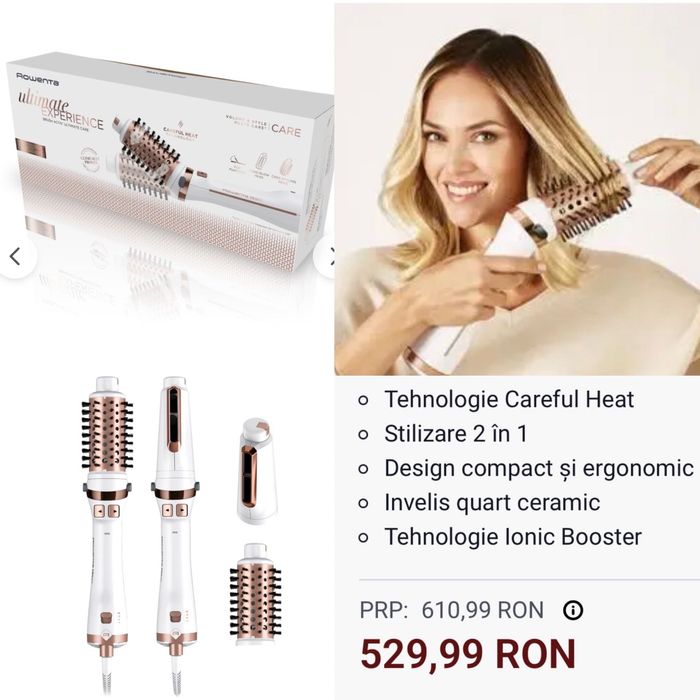 Peria rotativă cu aer cald Rowenta Ultimate Experience Brush Activ Ultimate Care. NOU