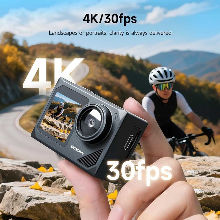 Водоустойчива 4K екшън камера SVBONY SVGo2 Dual Screen 50MP + кит