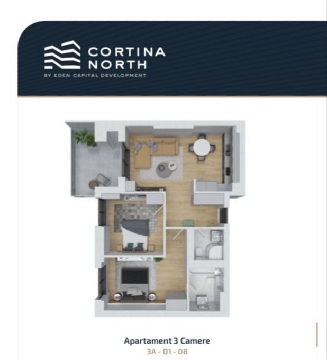 3 camere Cortina North • Prima închiriere • Mobilat complet • Parcare