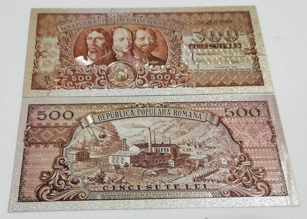 500 Lei 1949-Lot 5 bucăți-Horea Cloșca Crișan-Silver Edition-bancnote ornamentale / suveniruri / educaționale placate argint 999‰