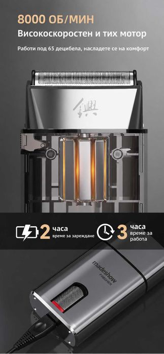 Професионален шейвър бръснач Madeshow M7 8000RPM 3ч батерия хром
